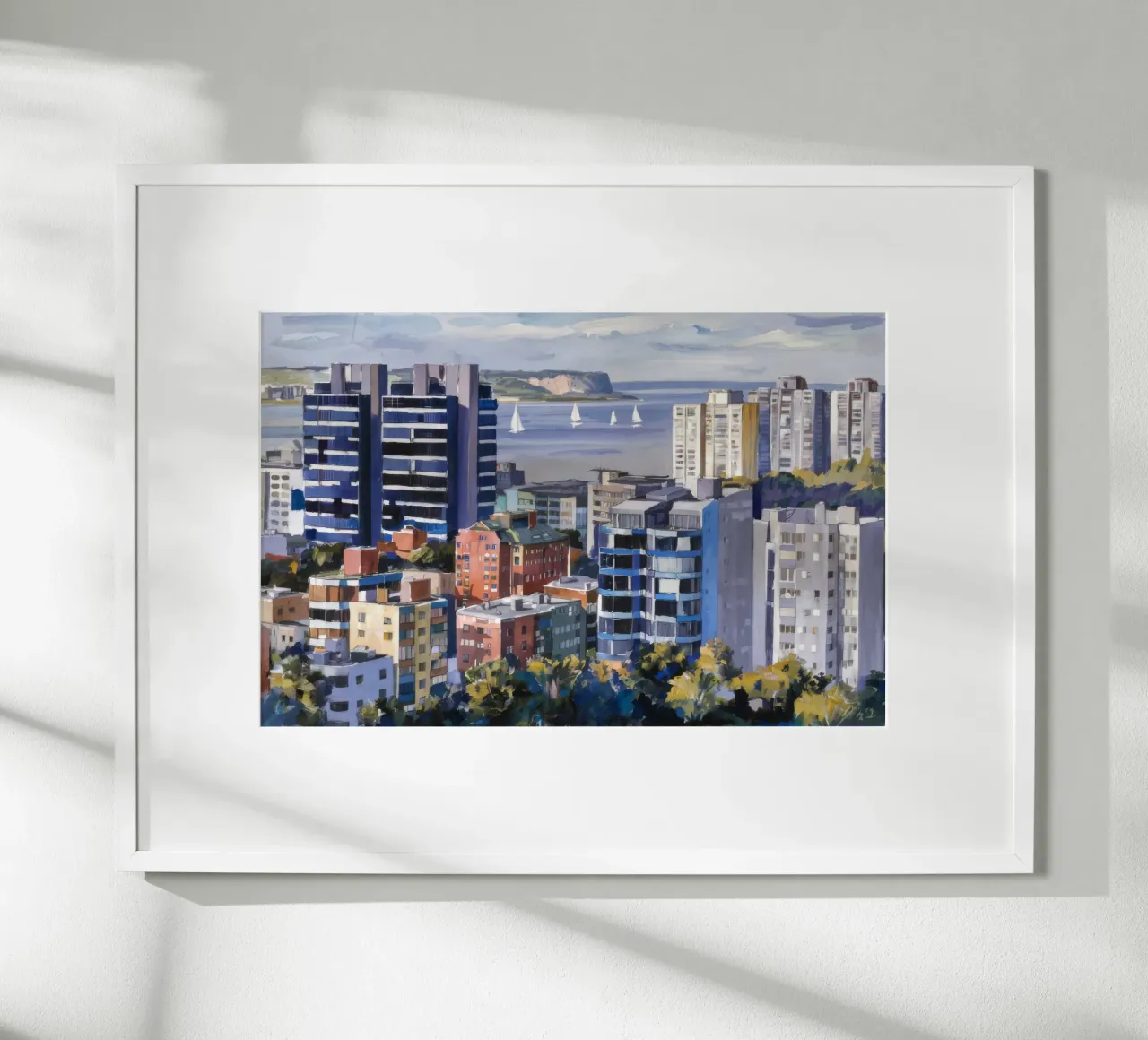 Panorama côtier ensoleillé poster avec cadre en aluminium de Opal Strokes