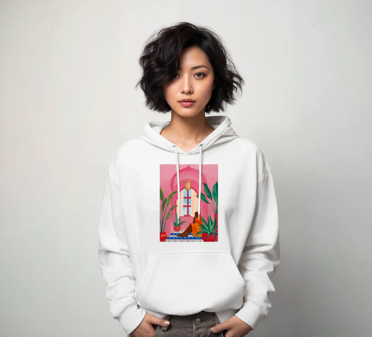 Donna in un arco rosa felpa con cappuccio da Silk Palette