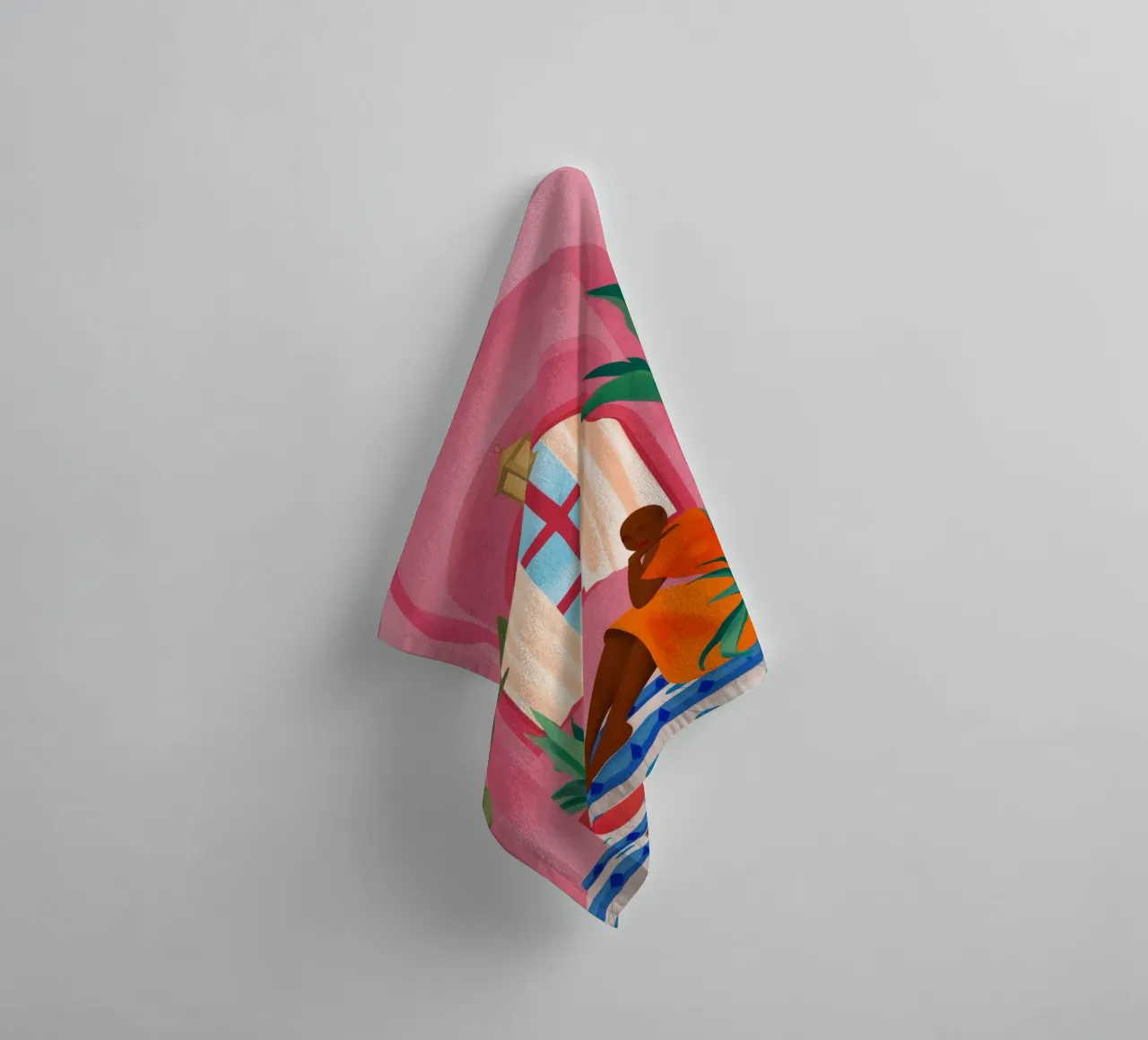 Donna in un arco rosa asciugamano da bagno da Silk Palette