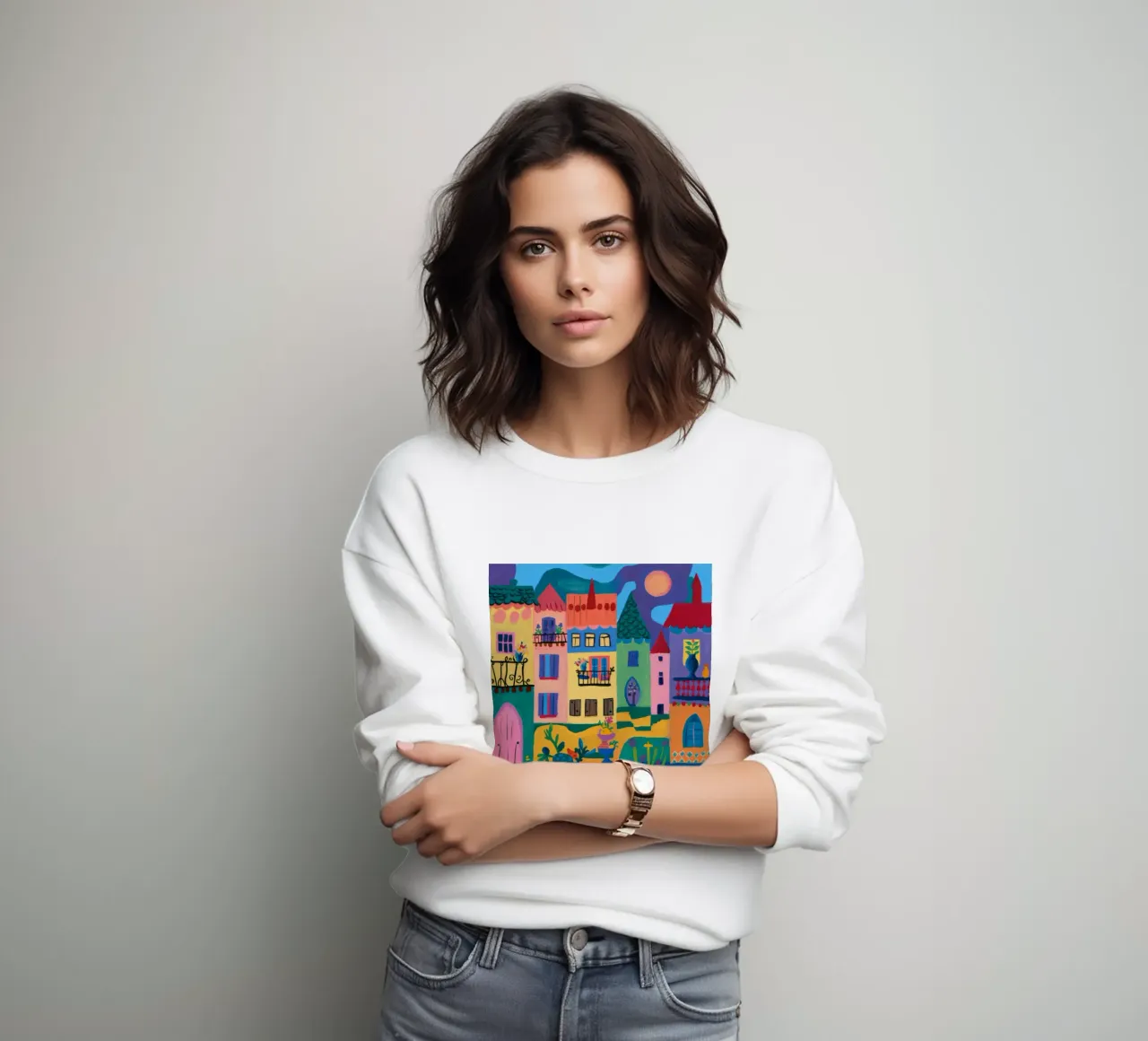 Fantastical Colorful City sweatshirt by Silk Palette