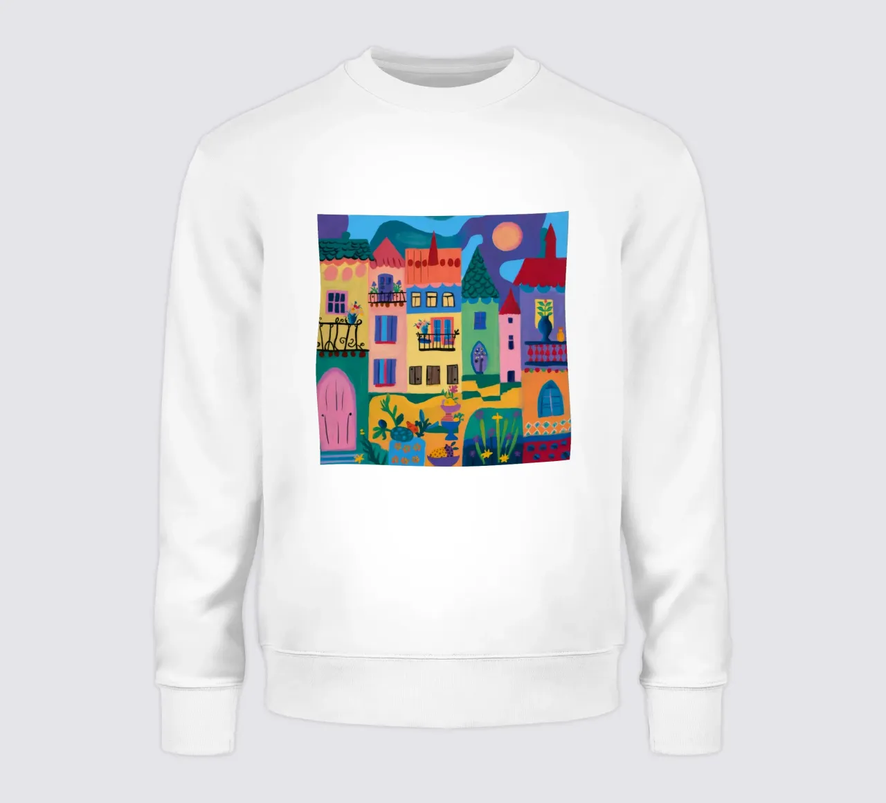 Fantastical Colorful City sweatshirt by Silk Palette