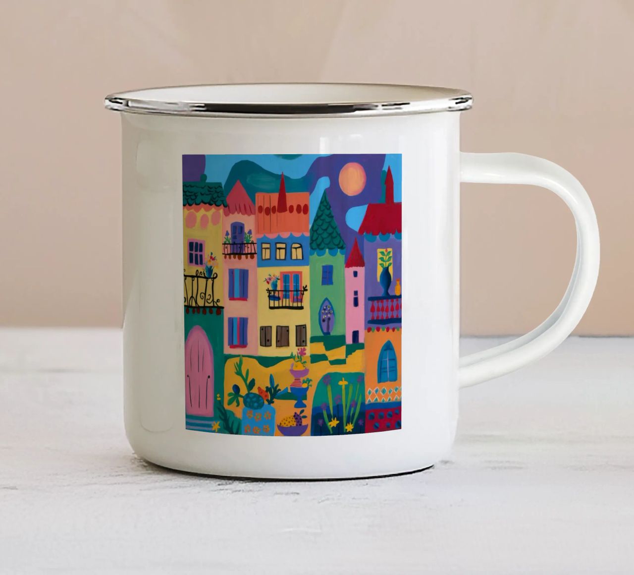 Fantastica città colorata tazza in smalto da Silk Palette