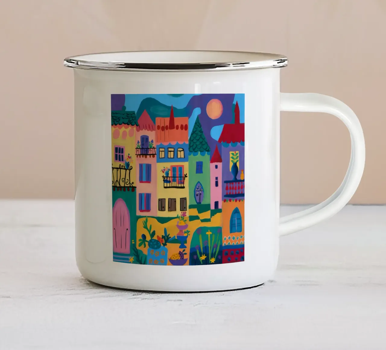 Fantastica città colorata tazza in smalto da Silk Palette