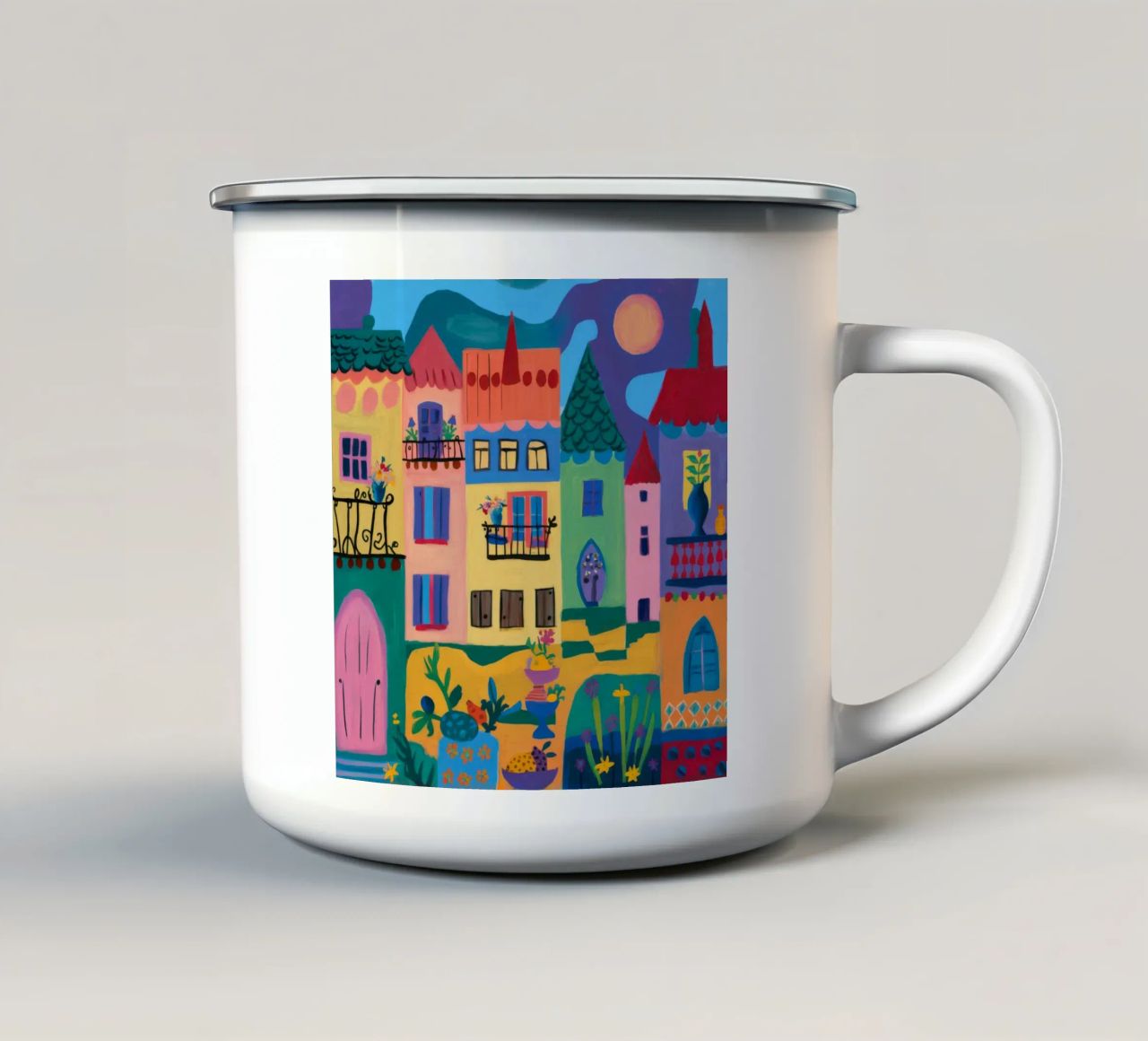 Fantastica città colorata tazza in smalto da Silk Palette