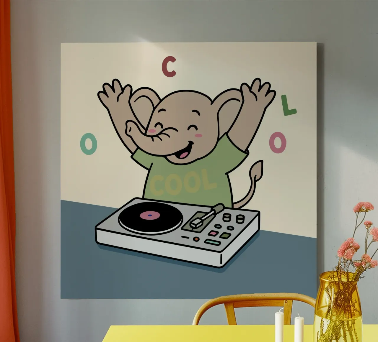 L'éléphant dansant avec un sens musical fait la fête en tant que DJ toile avec Caisse américaine de namosh