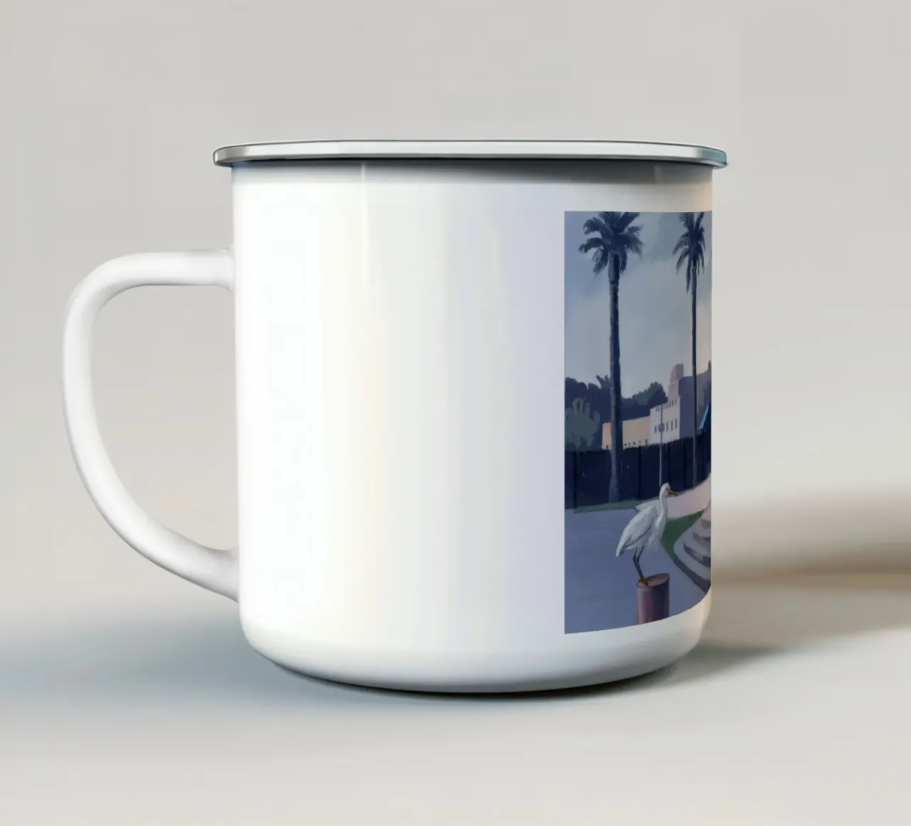 Ibis all'alba tazza in smalto da Opal Strokes