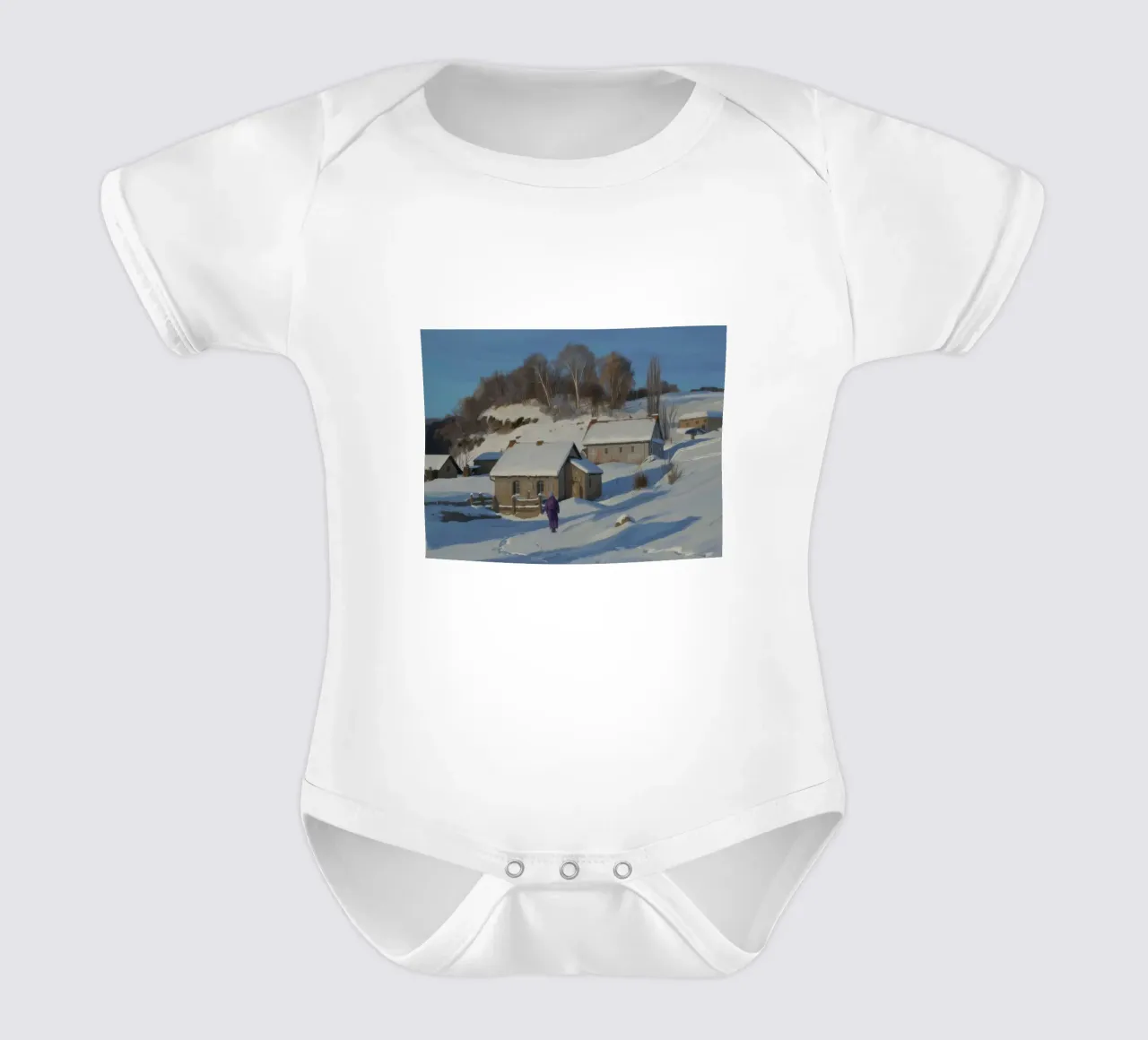 Wintry Path Home short-sleeve baby romper by Celestial Harmony