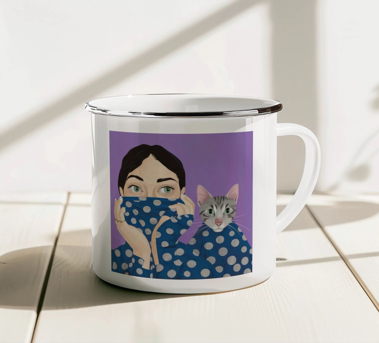 Coccole per gatti a pois tazza in smalto da Silk Palette