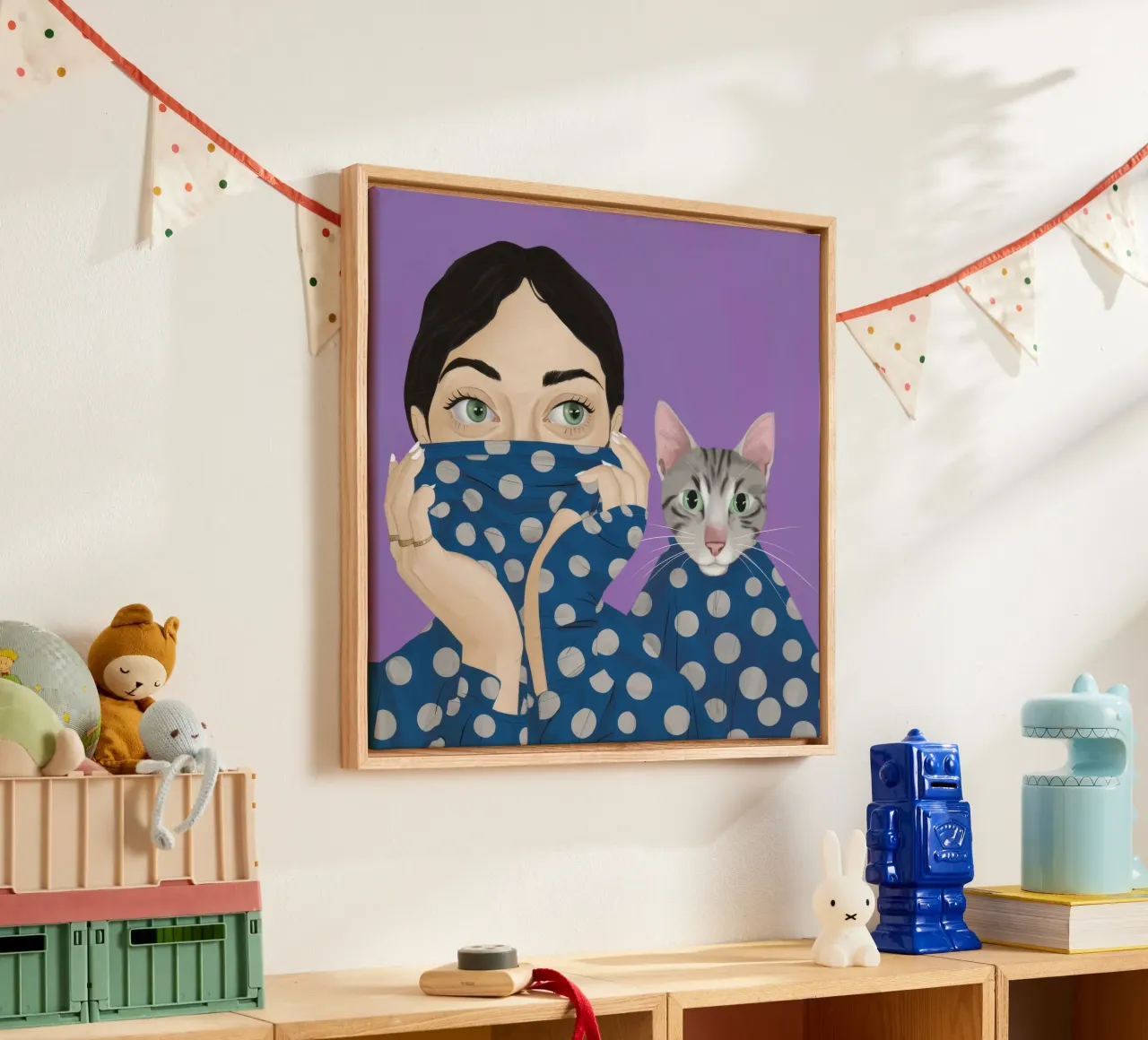 Polka Dot Kattenknuffel canvas met Baklijst van Silk Palette