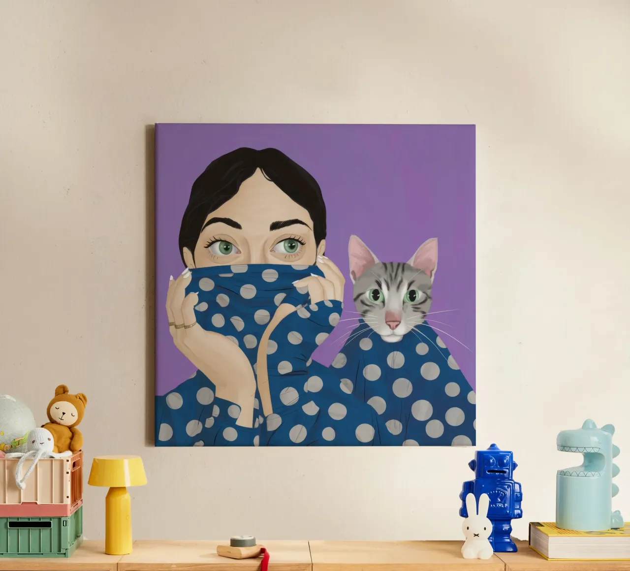 Polka Dot Kattenknuffel canvas met Baklijst van Silk Palette