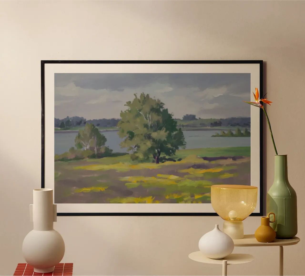 Albero del lago Immobile poster con telaio in legno da Celestial Harmony