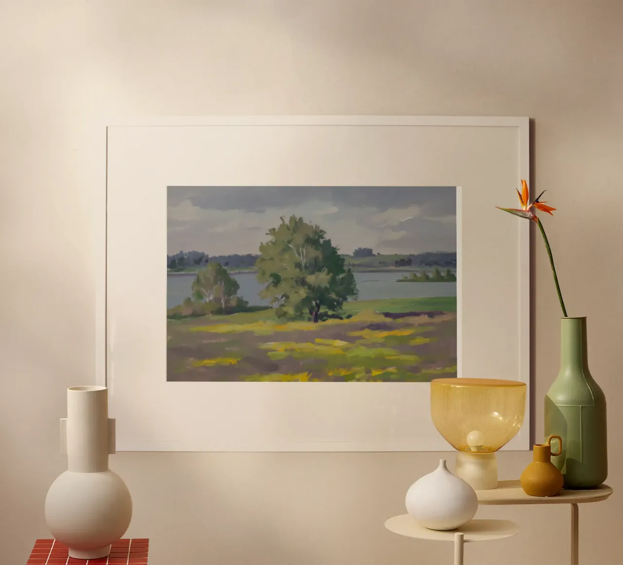 Albero del lago Immobile poster con telaio in legno da Celestial Harmony