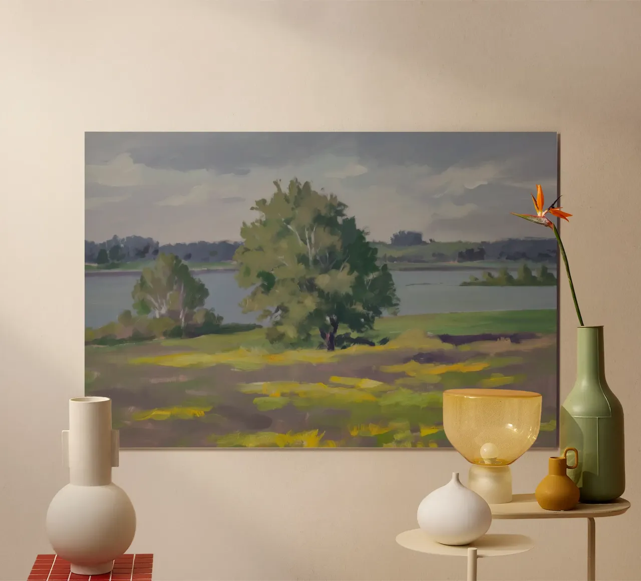 Albero del lago Immobile poster con telaio in legno da Celestial Harmony