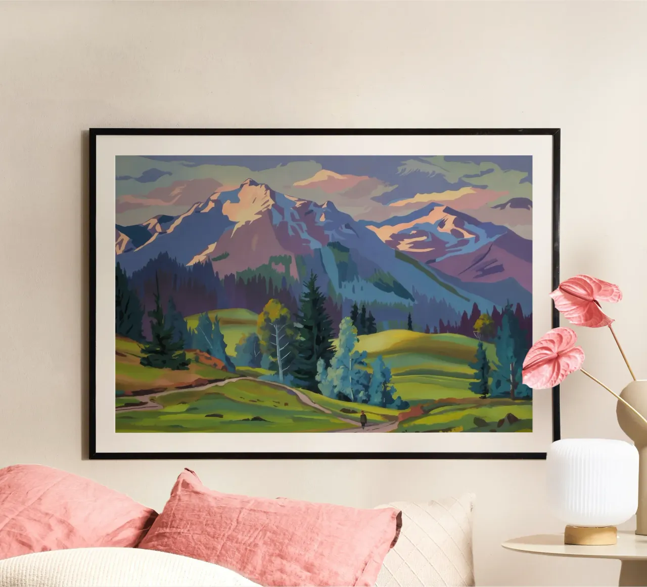 Alpensee Majestät Poster mit Holzrahmen von Celestial Harmony