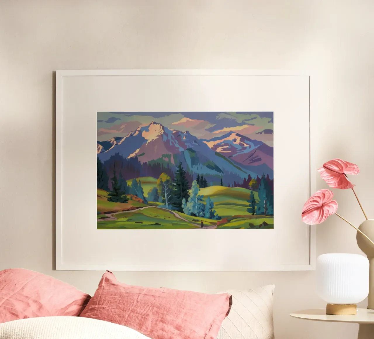 Alpensee Majestät Poster mit Holzrahmen von Celestial Harmony