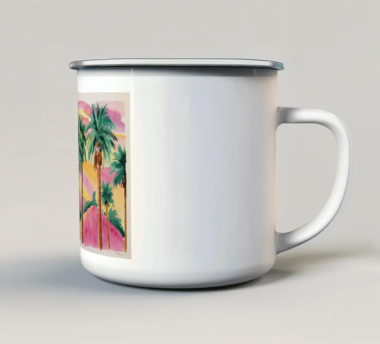 Sagome di palme al tramonto tazza in smalto da Dream Spectrum