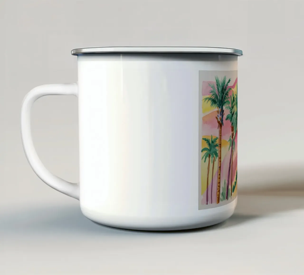 Sagome di palme al tramonto tazza in smalto da Dream Spectrum