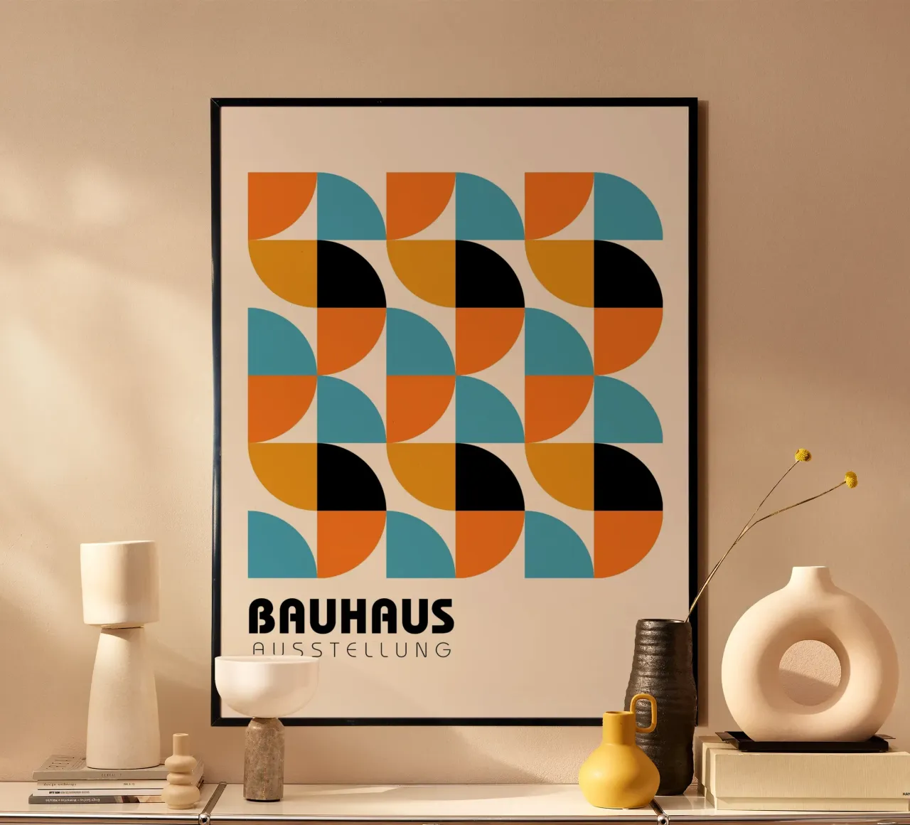 Geometria Bauhaus - colori retrò poster con telaio in legno da Casa Calm