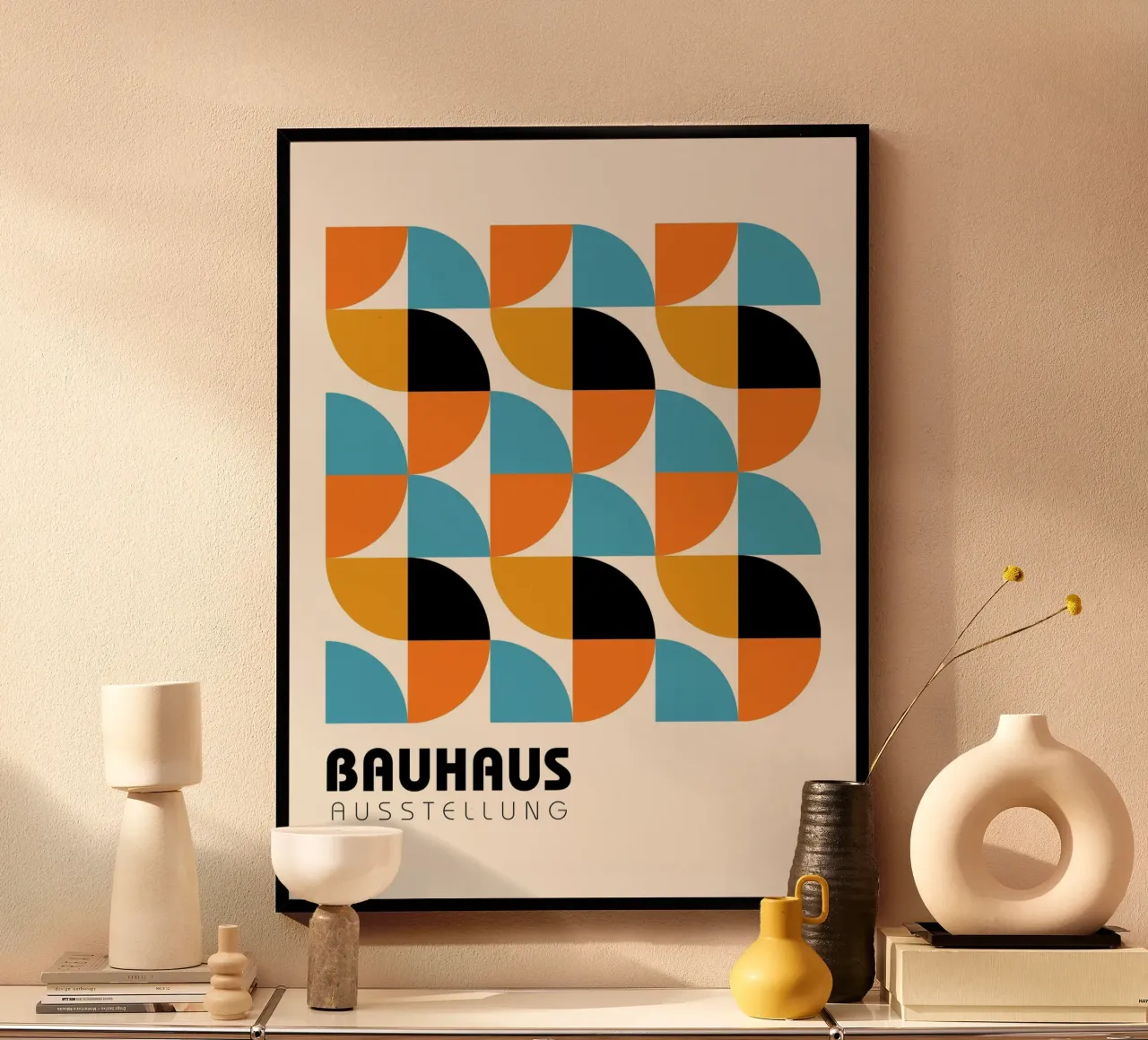 Geometria Bauhaus - colori retrò poster con telaio in legno da Casa Calm