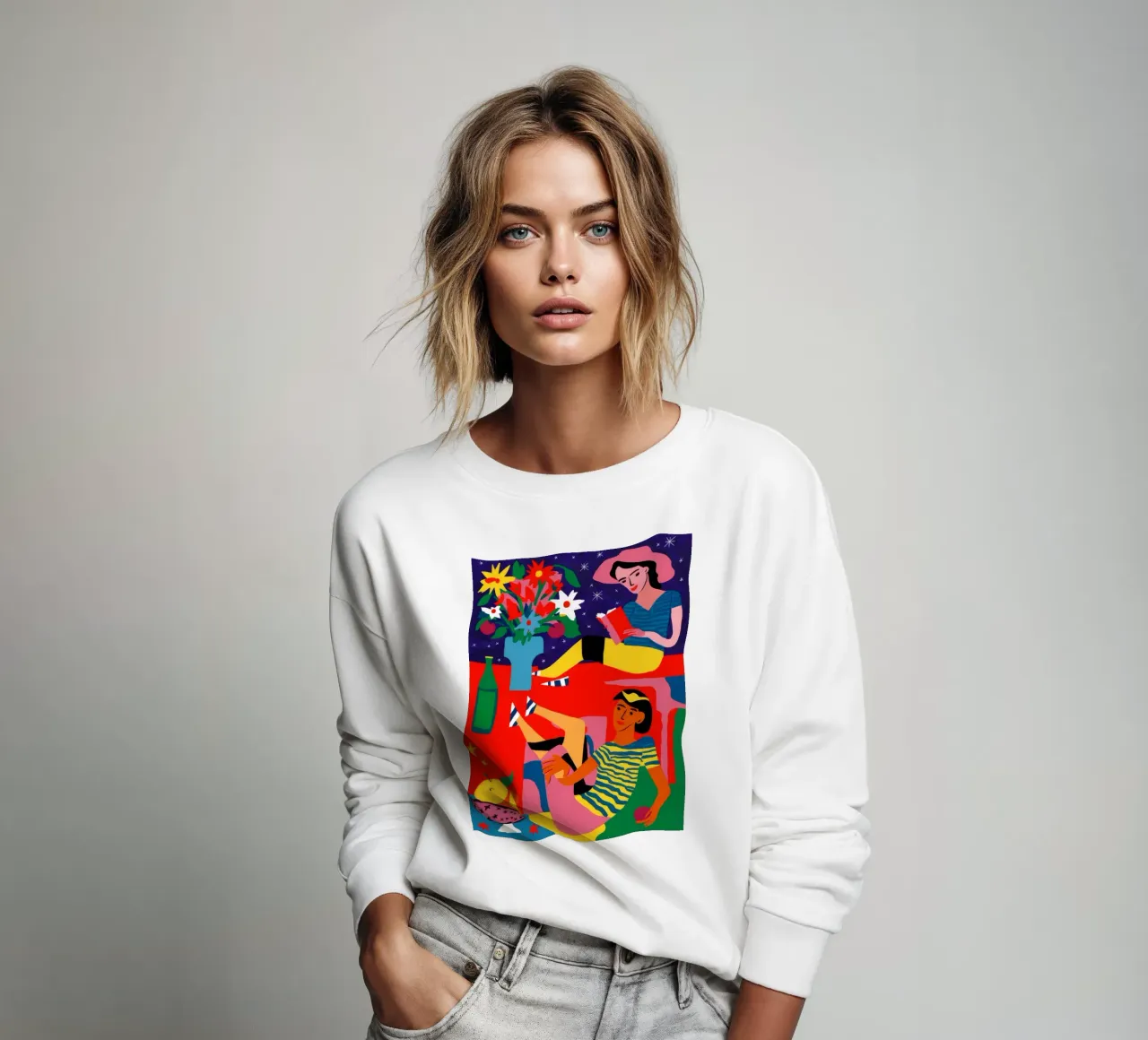 Vrouw met fruit sweatshirt van Silk Palette