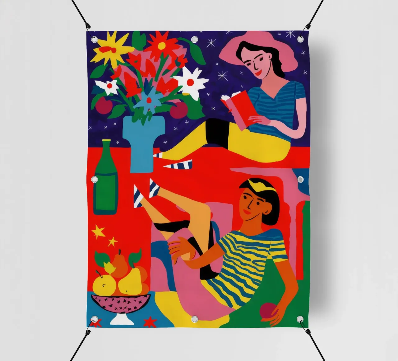 Donna con frutta telo in pvc da Silk Palette