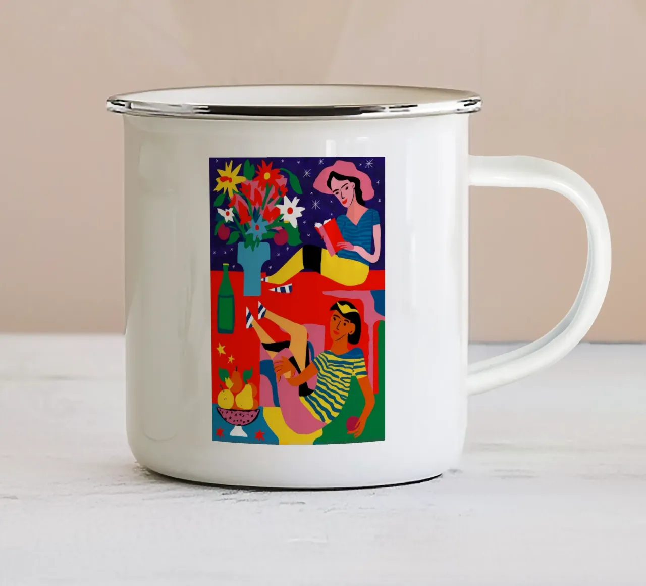 Donna con frutta tazza in smalto da Silk Palette