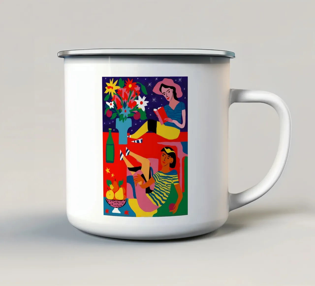 Donna con frutta tazza in smalto da Silk Palette
