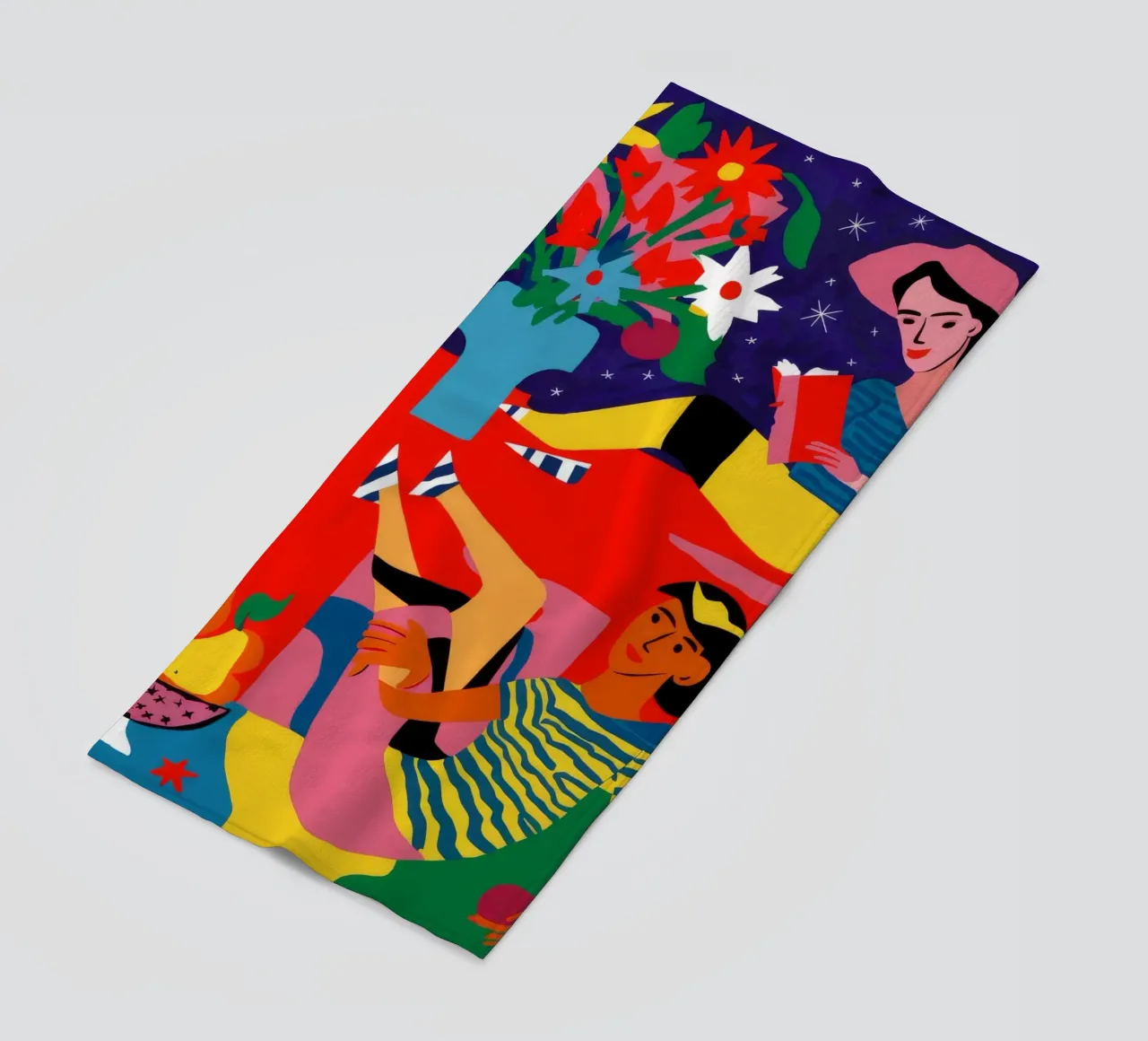 Donna con frutta telo mare da Silk Palette