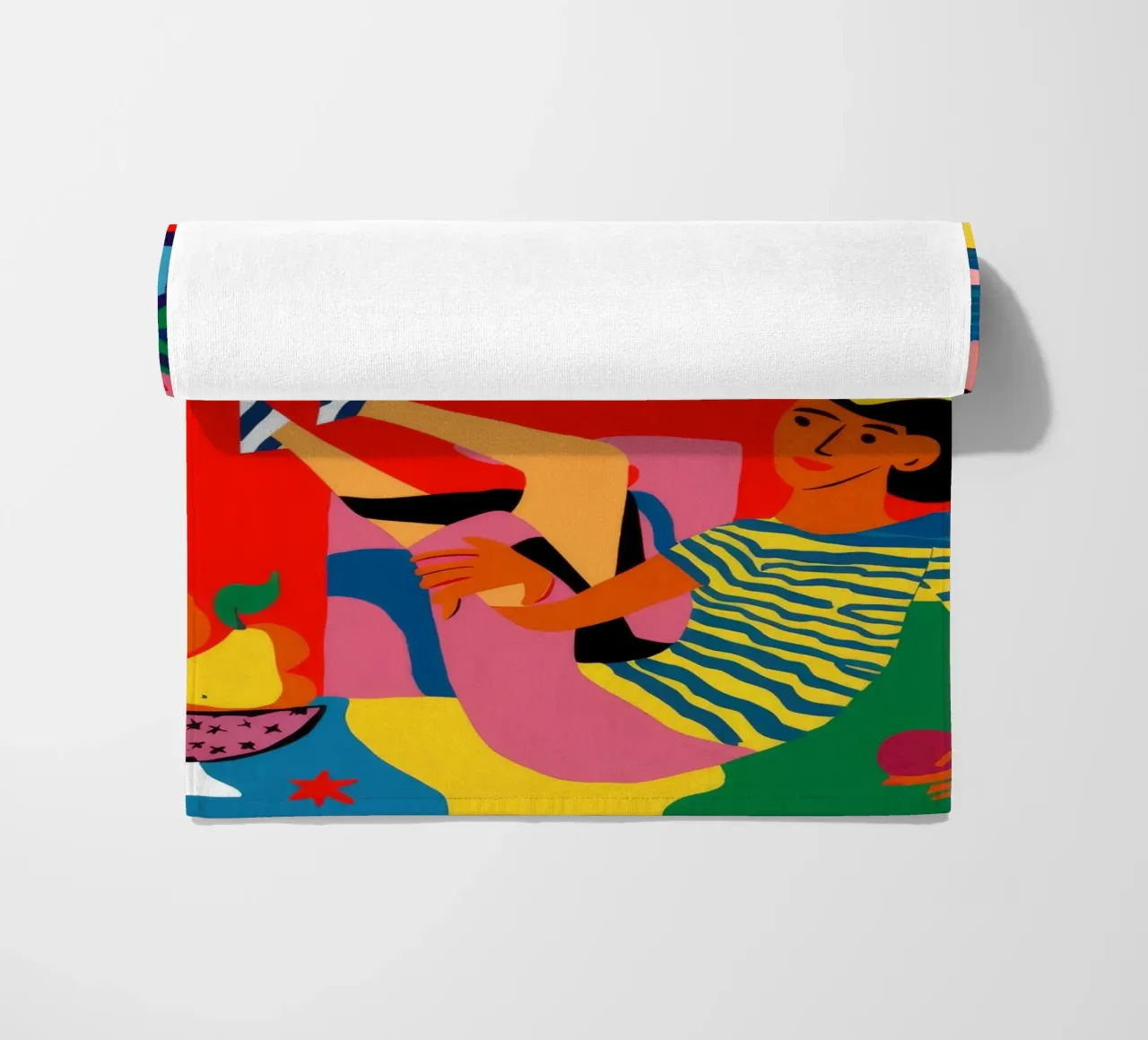 Donna con frutta telo mare da Silk Palette