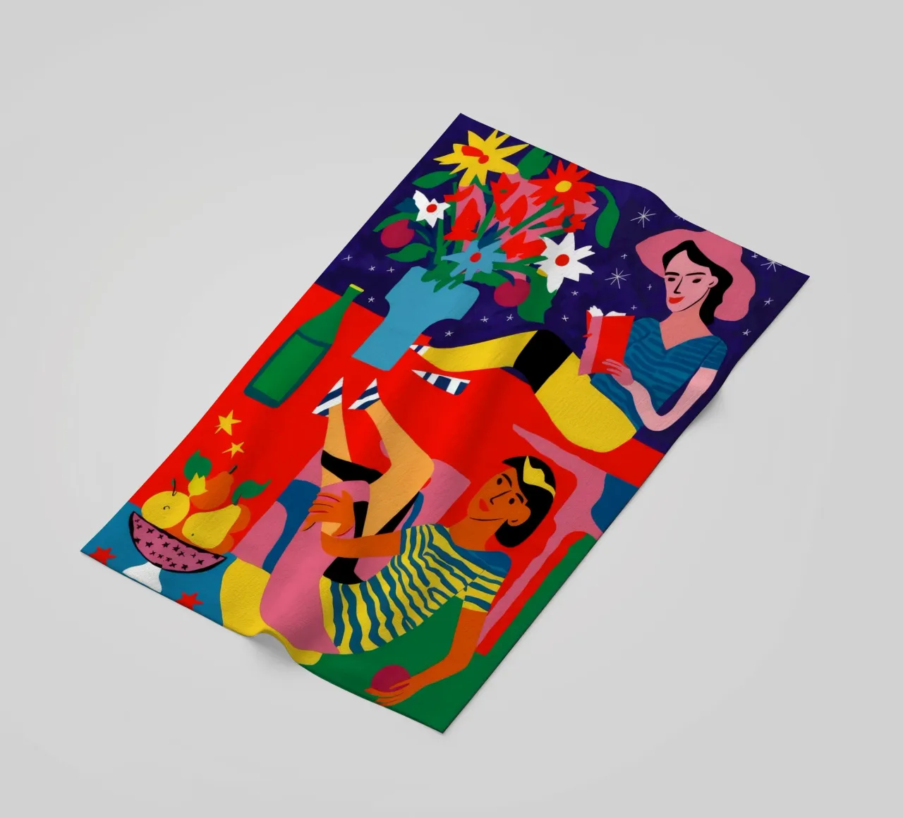 Donna con frutta telo mare da Silk Palette