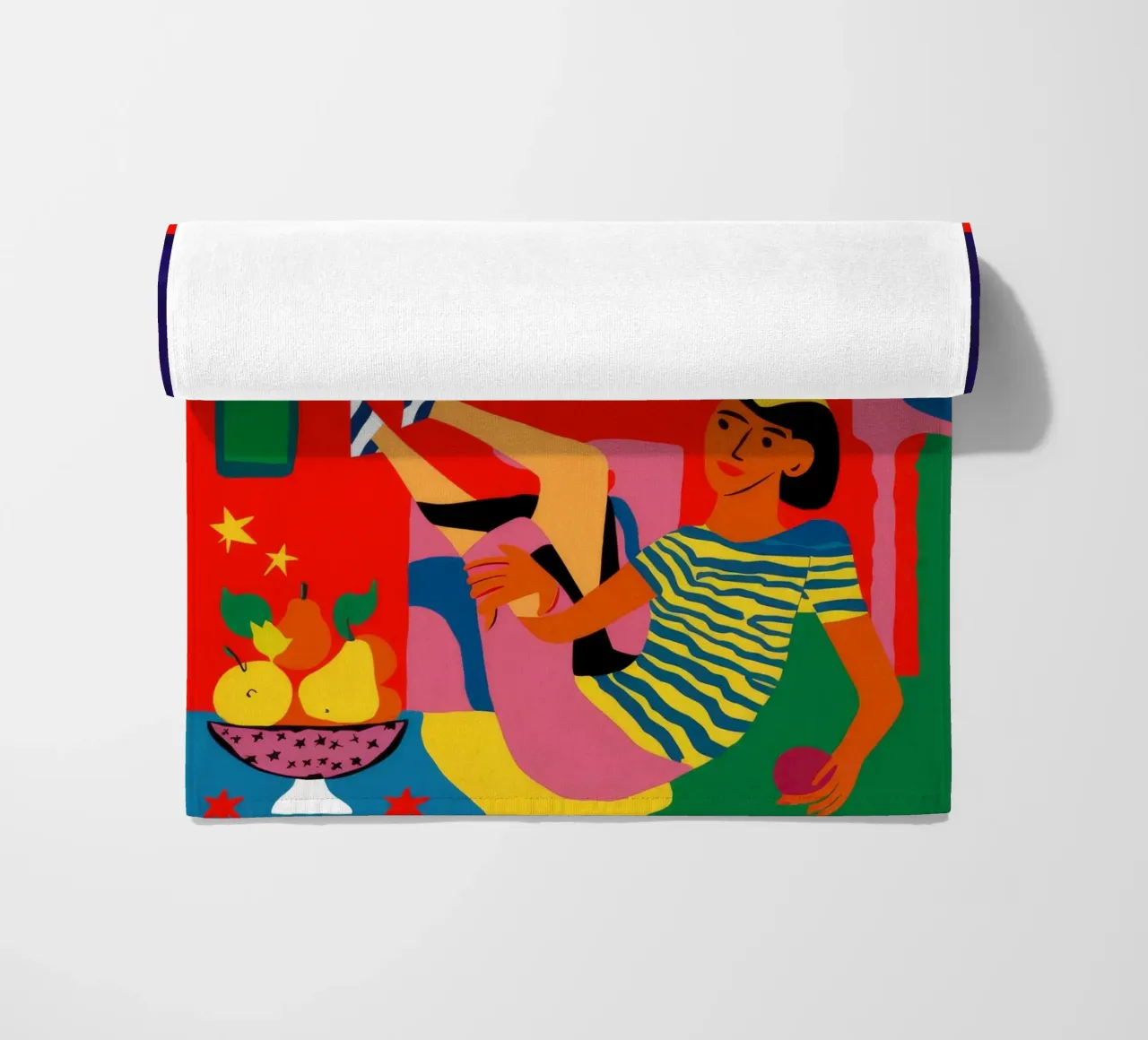 Donna con frutta telo mare da Silk Palette