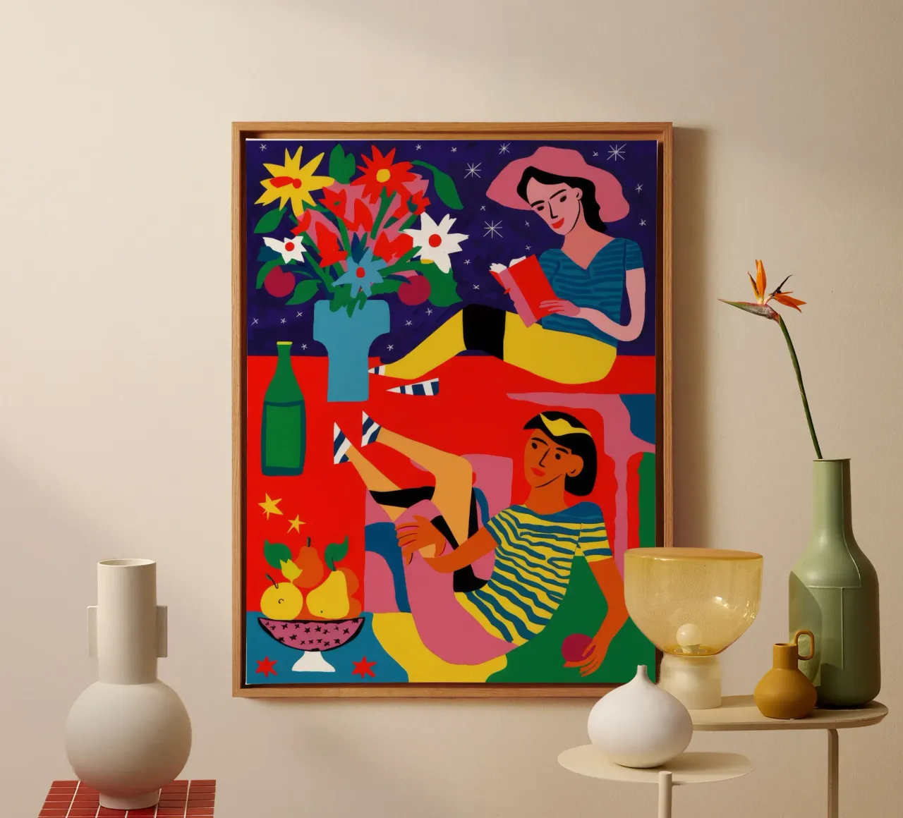 Donna con frutta tela con Cornice a cassetta da Silk Palette