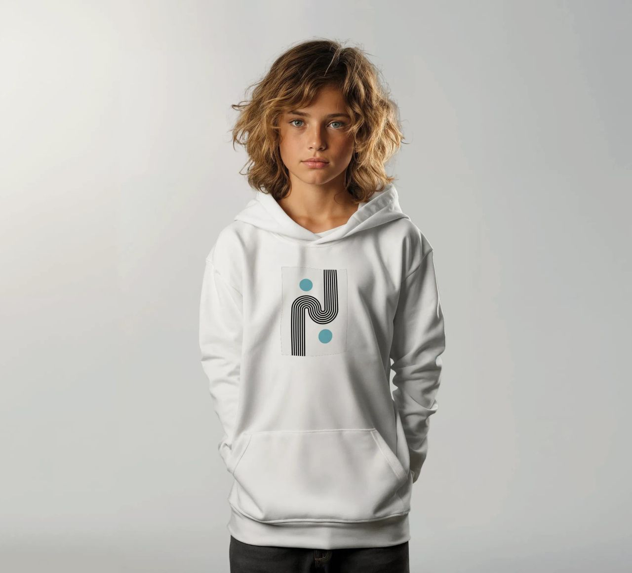 Minimal Line Flow – Retro Grafik felpa bambino con cappuccio da Casa Calm