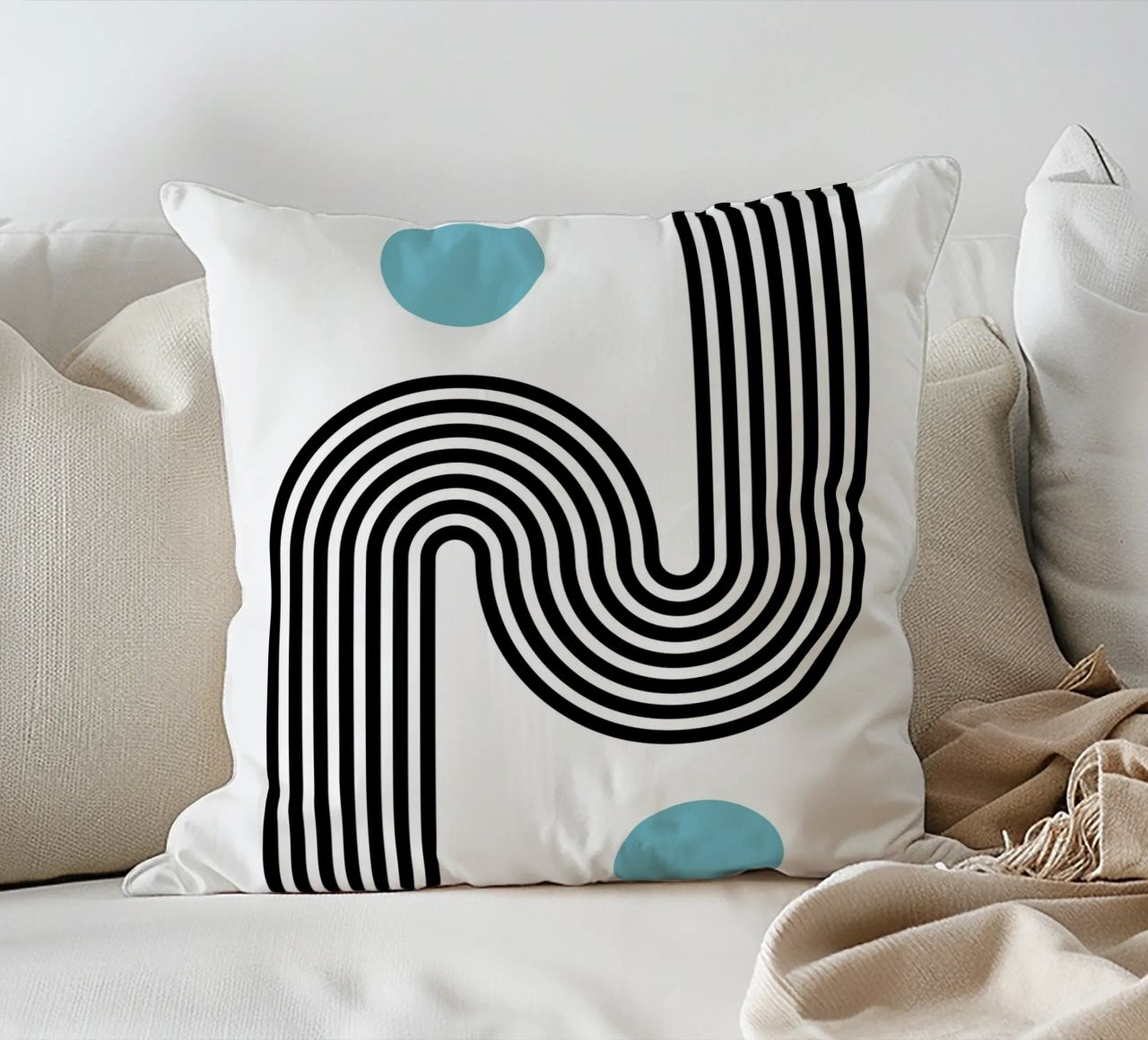 Minimal Line Flow – Retro Grafik cuscino da Casa Calm