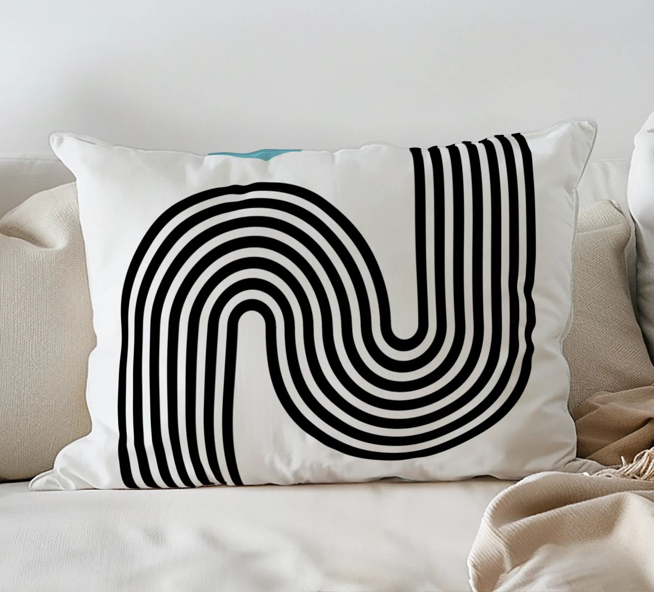 Minimal Line Flow – Retro Grafik cuscino da Casa Calm