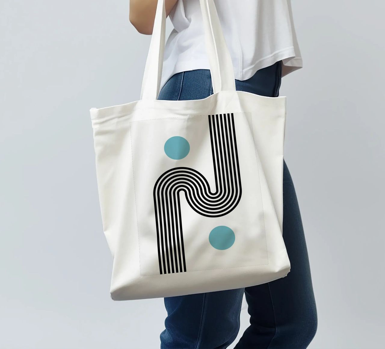 Minimal Line Flow – Retro Grafik borsa in juta da Casa Calm