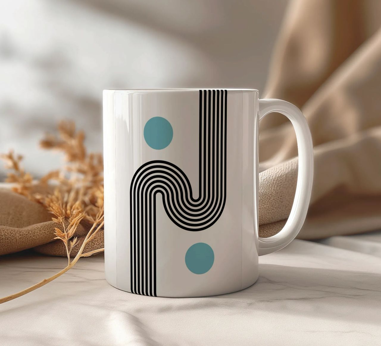Minimal Line Flow – Retro Grafik tazza in ceramica da Casa Calm