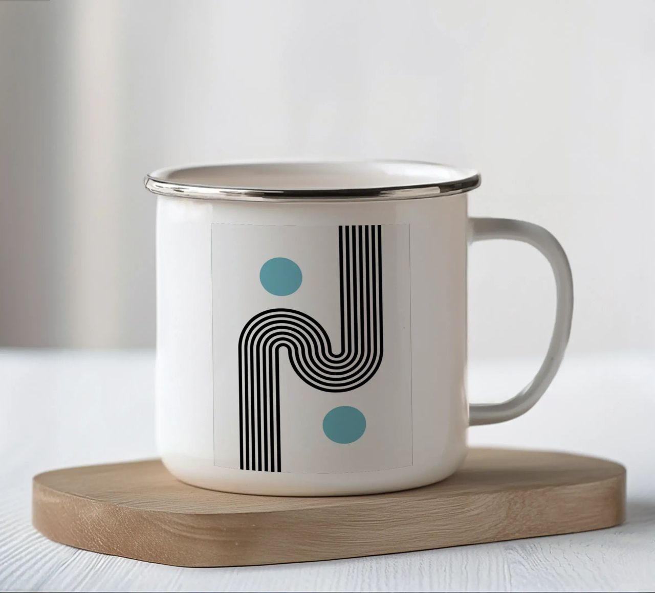 Minimal Line Flow - Retro Grafik enamel mug by Casa Calm
