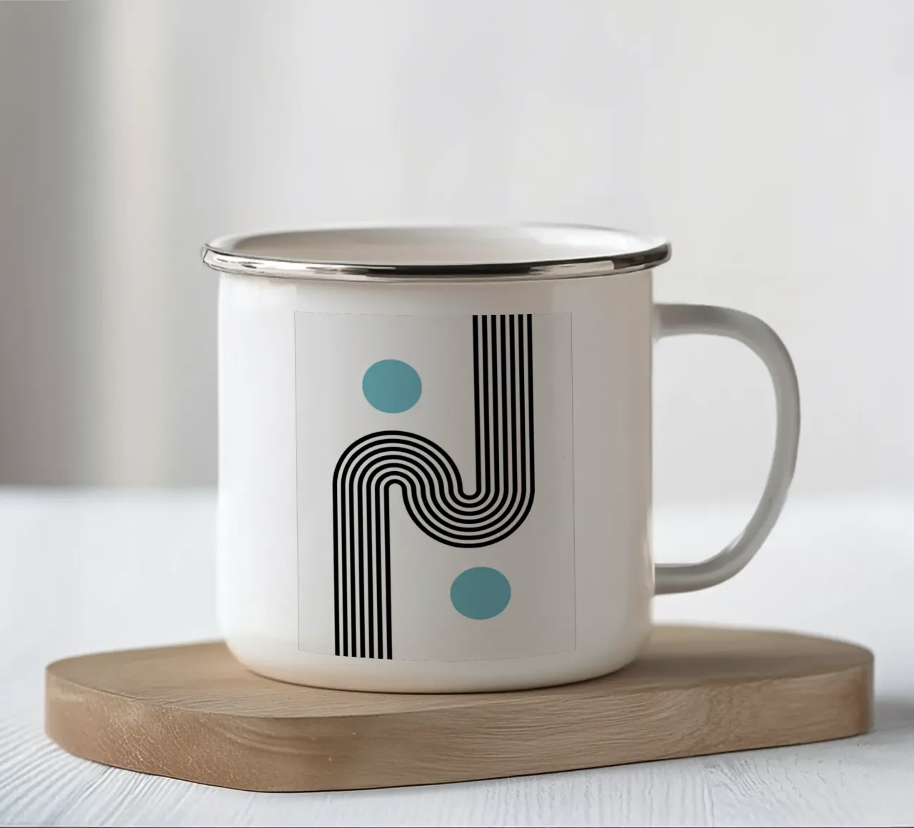 Minimale lijnstroom - Retro Grafik emaille mok van Casa Calm