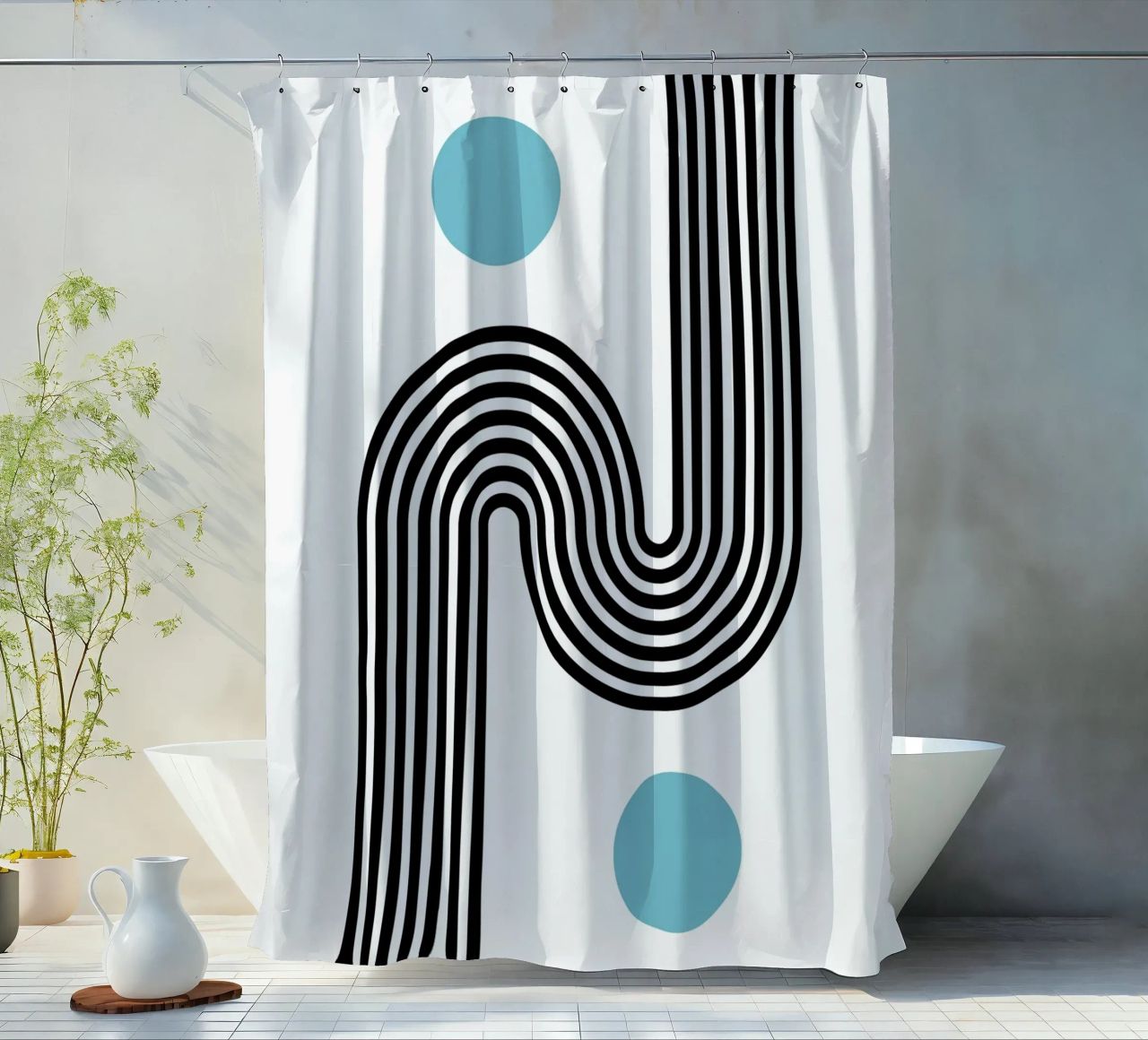 Minimal Line Flow – Retro Grafik tenda da doccia da Casa Calm