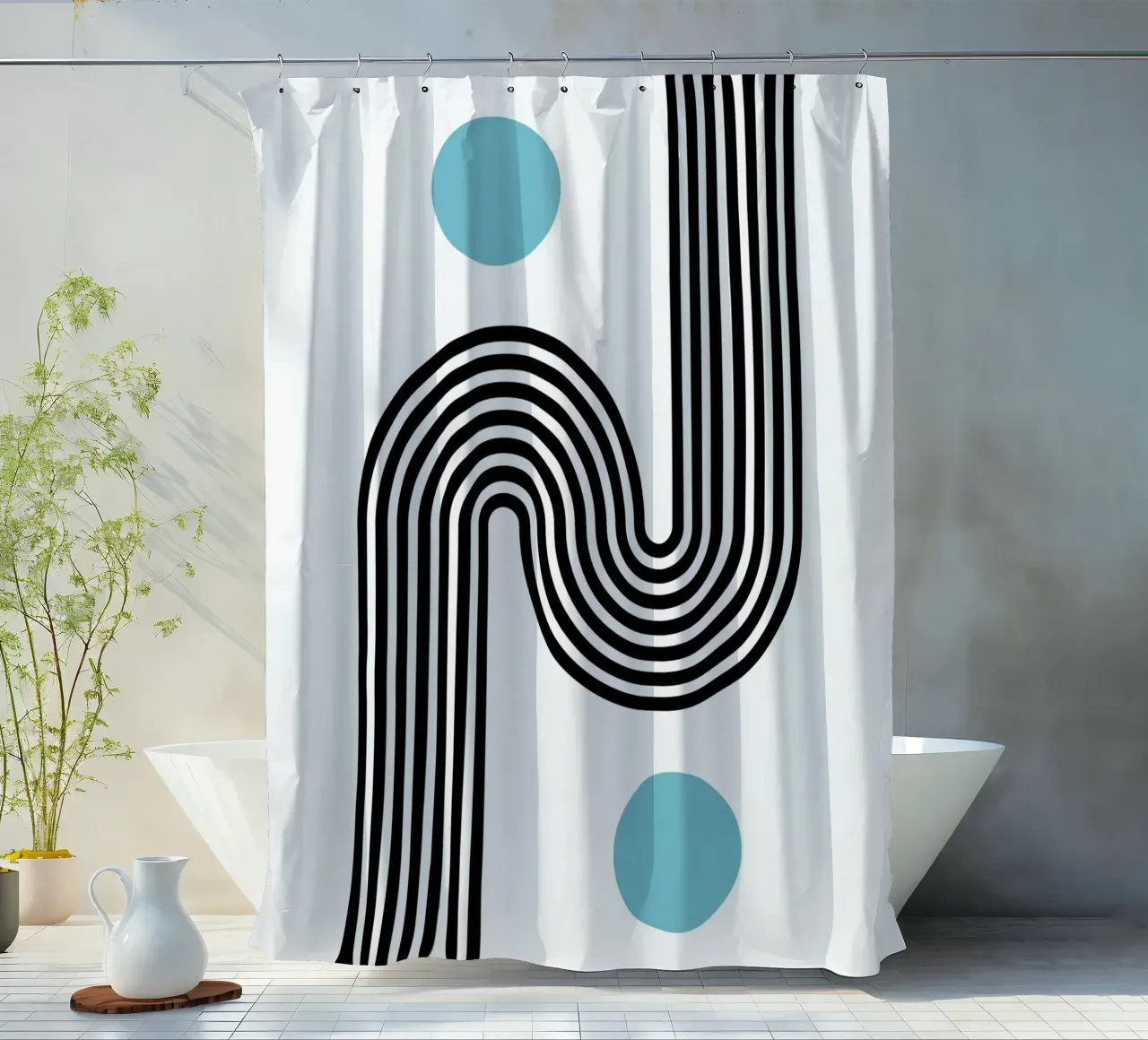 Minimale lijnstroom - Retro Grafik douchegordijn van Casa Calm