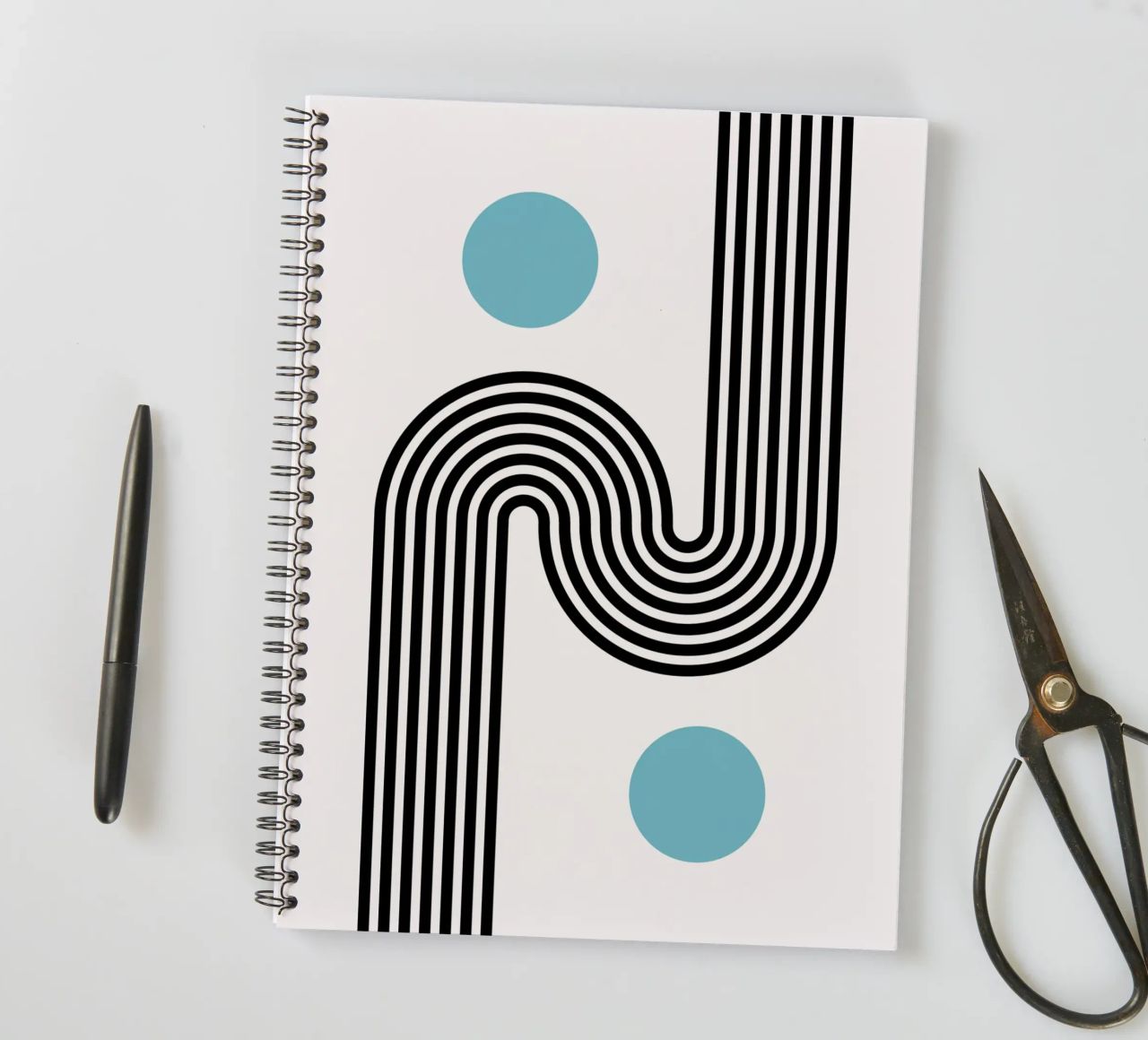 Minimal Line Flow - Retro Grafik spiral notebook by Casa Calm