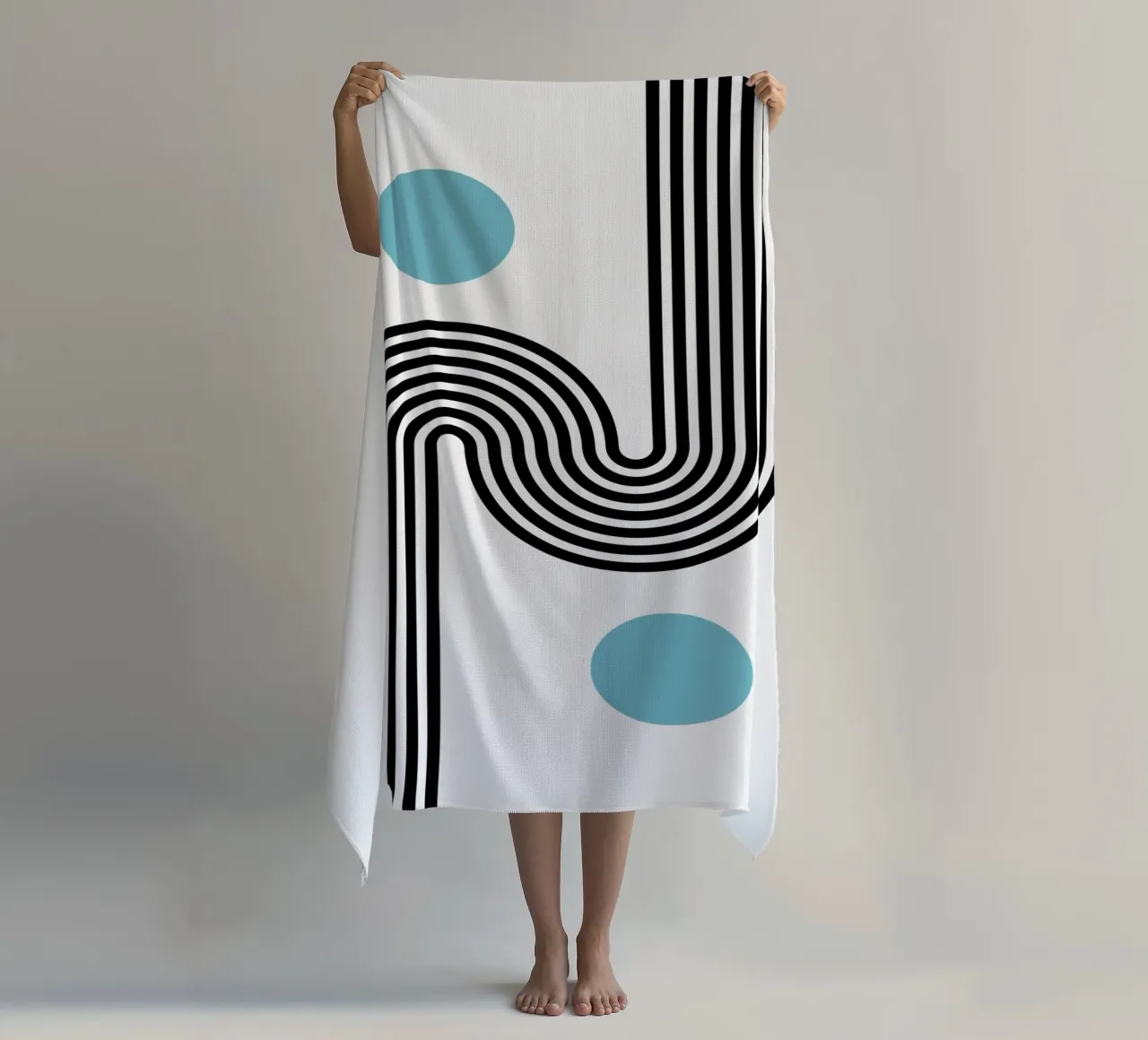 Minimaler Linienfluss - Retro Grafik Strandtuch von Casa Calm