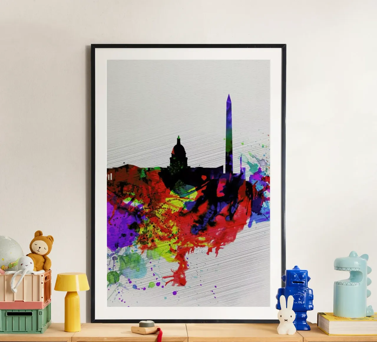 Washington DC Watercolor Skyline 1 poster con telaio in alluminio da Naxart