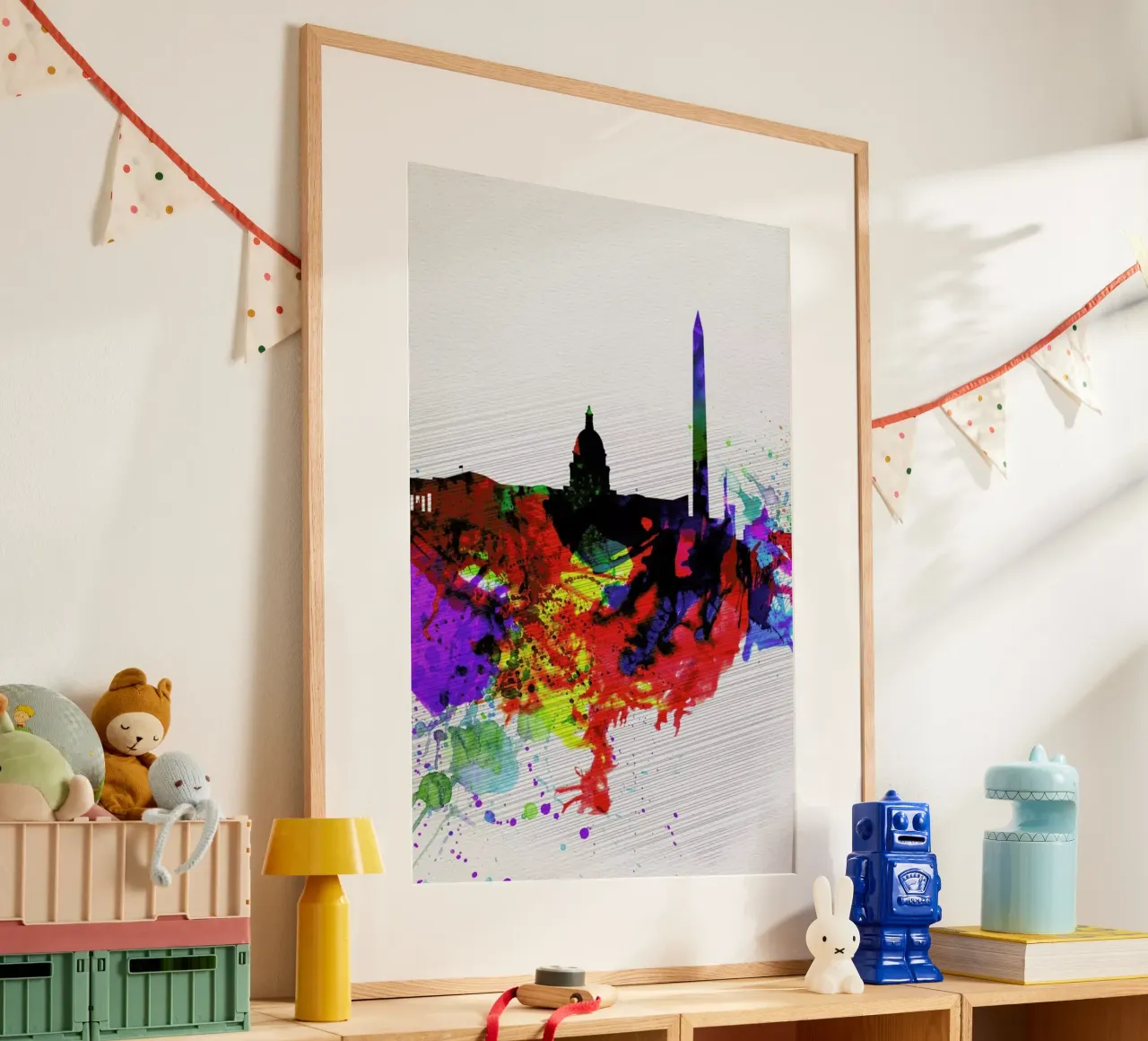 Washington DC Watercolor Skyline 1 poster con telaio in alluminio da Naxart