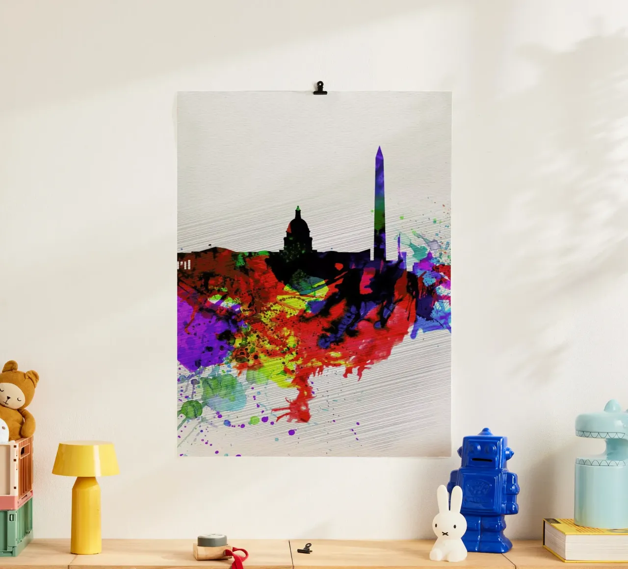 Washington DC Watercolor Skyline 1 poster con telaio in alluminio da Naxart