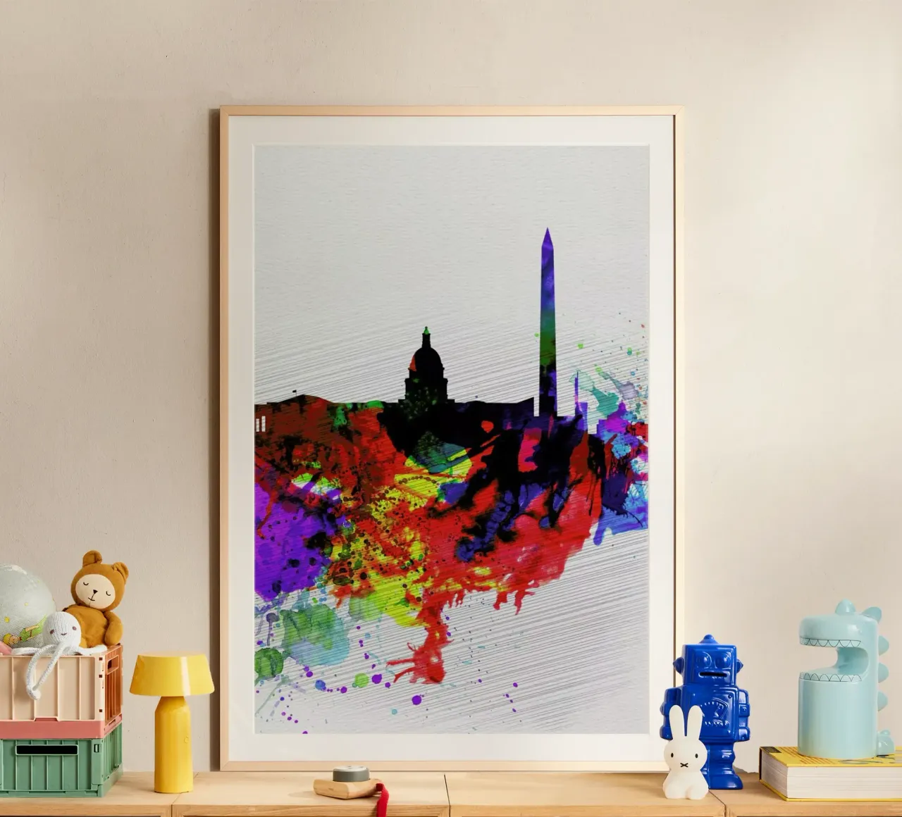 Washington DC Watercolor Skyline 1 poster con telaio in alluminio da Naxart