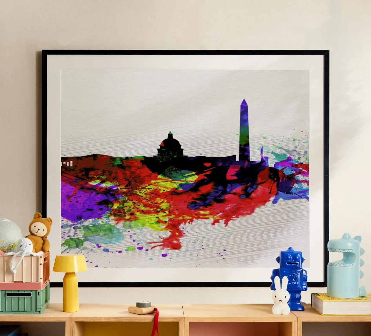 Washington DC Watercolor Skyline 1 poster con telaio in alluminio da Naxart