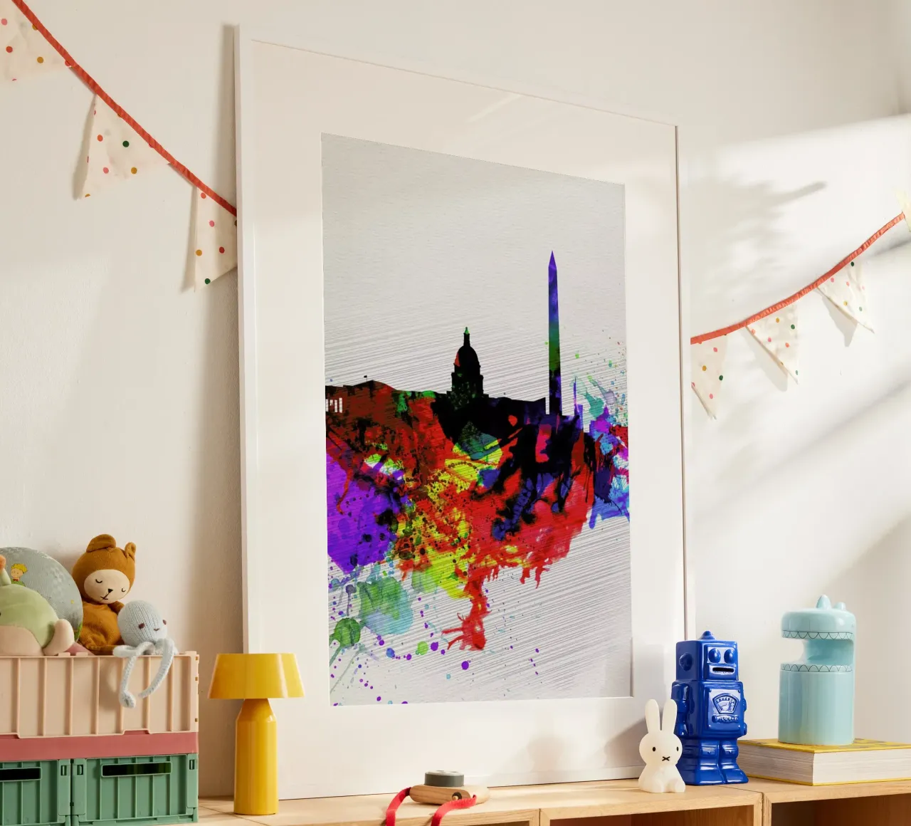 Washington DC Watercolor Skyline 1 poster con telaio in alluminio da Naxart