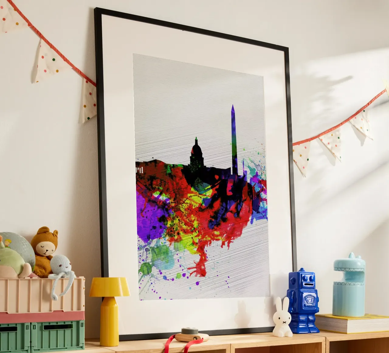 Washington DC Watercolor Skyline 1 poster con telaio in alluminio da Naxart